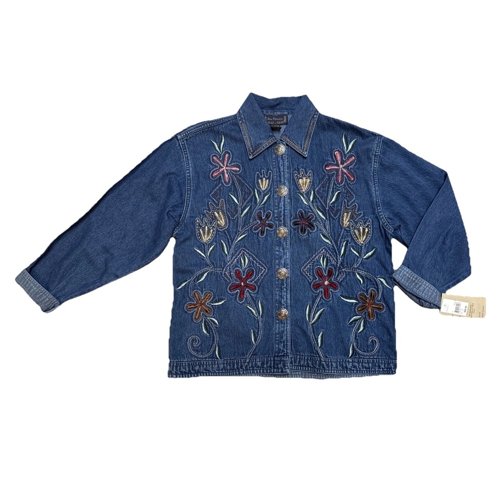 Vtg New Direction Jean Jacket Shirt Floral Embroidered Y2K Cottagecore NWT Sz S
